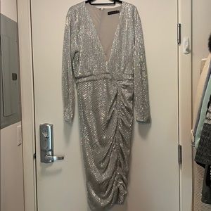Lavish Alice sparkle sequin low v dress